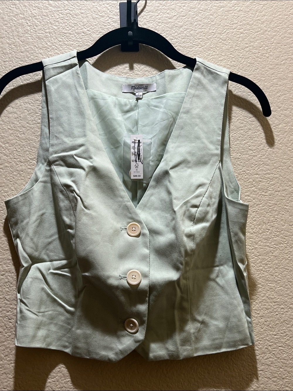 Madewell Mint Green Button-Front Sleeveless Vest